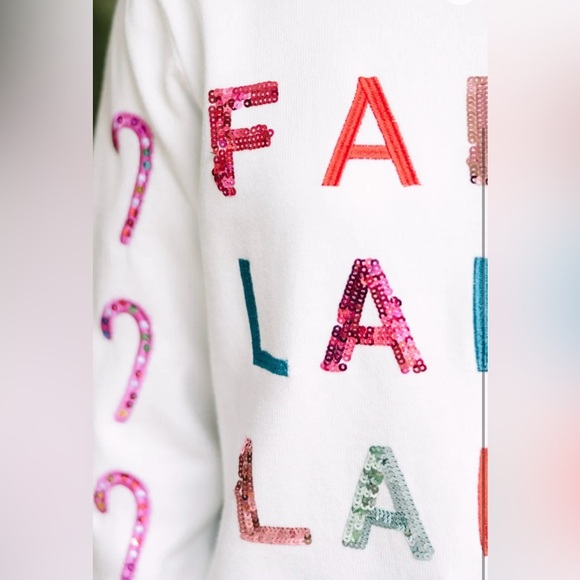 WHY DRESS Fa La La La Candy Cane Sequin Christmas Holiday Sweater White & Pink - Picture 5 of 11
